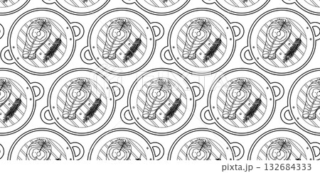 Outline Salmon Steak peppercorn and Rosemary Sprig on Grill Pan Seamless Pattern Banner Format Fond Outline Salmon Steak peppercorn and Rosemary Sprig on Grill Pan Seamless Pattern Banner Format Fond 132684333
