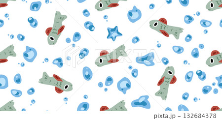 Seamless Cartoon Fish Water Pattern 132684378