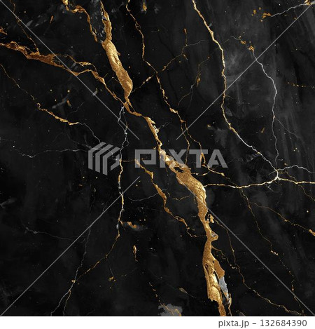 背景素材_大理石テクスチャ（黒と金） 132684390
