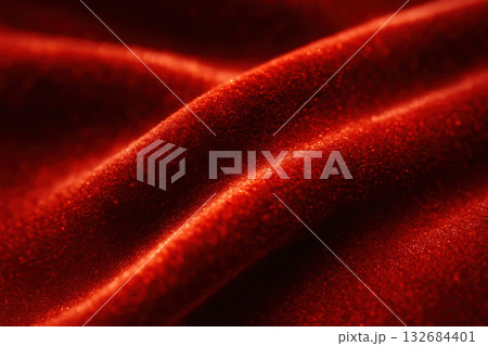 Crimson Velvet Fabric With Luminous Folds And Luxurious Texture Crimson Velvet Fabric With Luminous Folds And Luxurious Texture 132684401