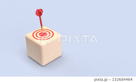 The Red darts on Target wood cube for Business concept 3d Rendering. 132684464