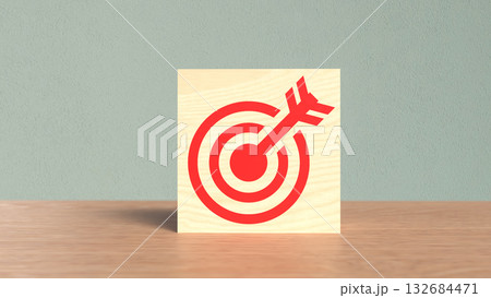 The Red Target on Wood cube for Business concept 3d Rendering. 132684471