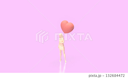 The Woman and Pink Heart for Love or Health concept 3d Rendering. 132684472
