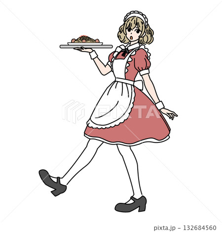 パスタを運ぶメイド服の女性 132684560