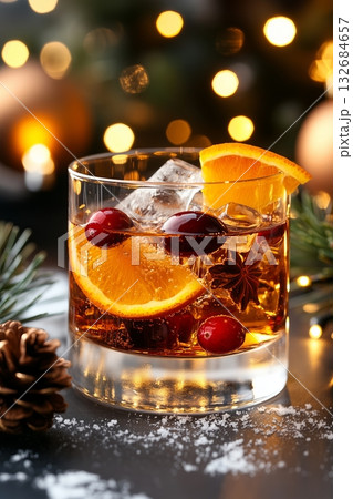 festive berry cocktail, seasonal citrus and berry drink, holidayinspired beverage with oranges and cranberries, celebratory berry drink featuring oranges and cranberries for season 132684657