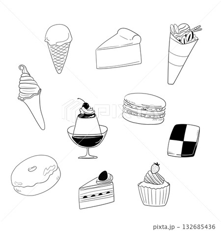 手描きのスイーツセットイラスト 手描きのスイーツセットイラスト 132685436