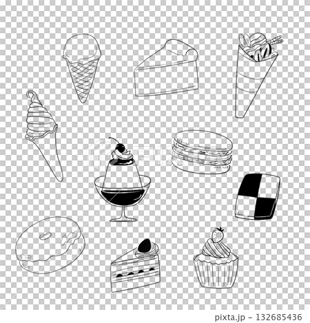 手描きのスイーツセットイラスト 手描きのスイーツセットイラスト 132685436