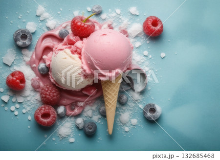 黒い背景に置かれたアイスクリーム 132685468