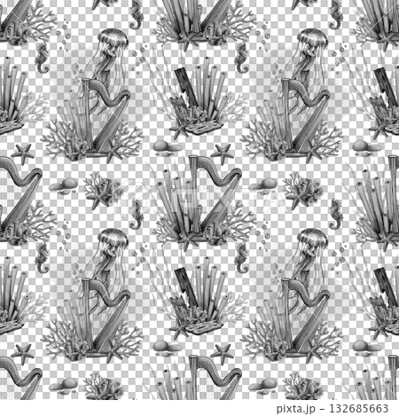Black and white harp marine pattern 132685663