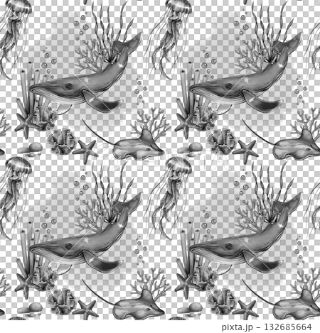 Black and white whale seamless pattern Black and white whale seamless pattern 132685664