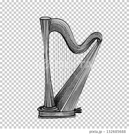 Black and white harp graphic Black and white harp graphic 132685688