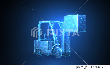Forklift. Automatic stock storage, modern distribution building 132685709