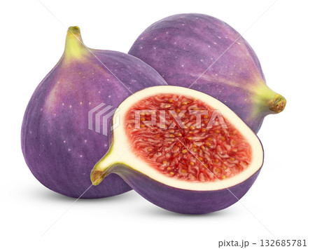 Figs and cut in a half isolated. Fig fruit and a half with clipping path. 132685781