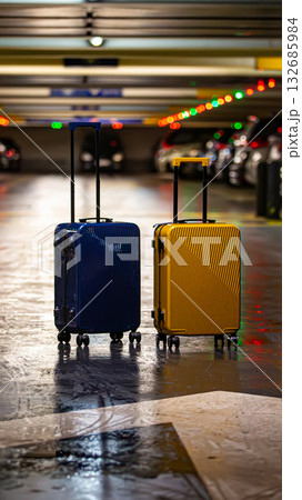 Two suitcases represent choices or partnership. 132685984