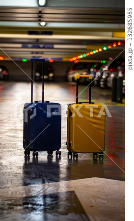 Two suitcases represent choices or partnership. Two suitcases represent choices or partnership. 132685985