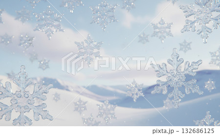 Sparkling snowflakes against a serene winter blue background 132686125
