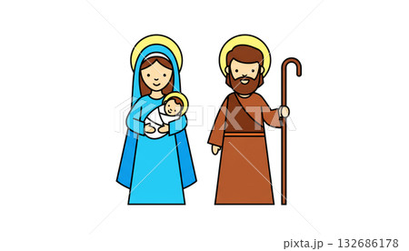 Flat illustration of the Holy Family with the Child Jesus Flat illustration of the Holy Family with the Child Jesus 132686178