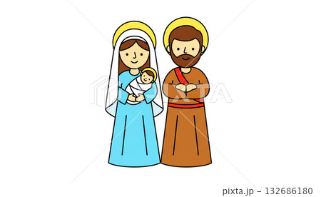 Flat illustration of the Holy Family with the Child Jesus Flat illustration of the Holy Family with the Child Jesus 132686180