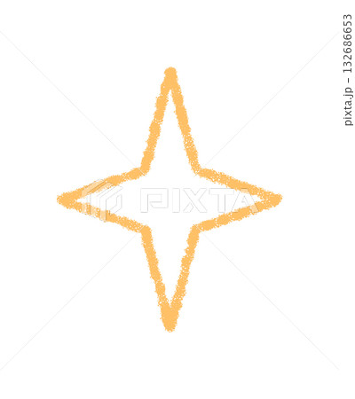 Crayon outline star icon with yellow sparkle effect. Festive firework element shines as a magic burst. Decorative pattern and unique outline for celebration or holiday themed concept. 132686653
