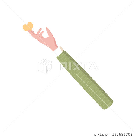Flat style hand holding a symbolic heart. Gesture symbolizes love, charity, and aid. Giving and support concept for nonprofit work, philanthropy, community designs. Flat style hand holding a symbolic heart. Gesture symbolizes love, charity, and aid. Giving and support concept for nonprofit work, philanthropy, community designs. 132686702