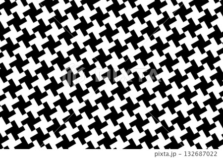 Pepita, pinwheel or shemagh pattern. Oriental black and white textile motif. Plaid, scarf or cloth textile print. Tweed fabric design. Classical monochrome ornament. Vector graphic illustration 132687022
