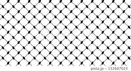 Keffiyeh or shemagh pattern. Traditional Palestinian head scarf print. Geometric fabric texture. Classical oriental cloth background. Lattice, mesh or fishnet structure. Vector graphic illustration 132687023