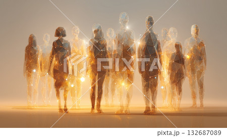 多様な人々が繋がる抽象的なシルエット - インクルージョンとグローバルな調和の概念図 132687089