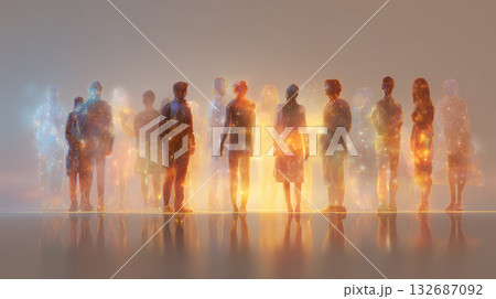 多様な人々が繋がる抽象的なシルエット - インクルージョンとグローバルな調和の概念図 132687092