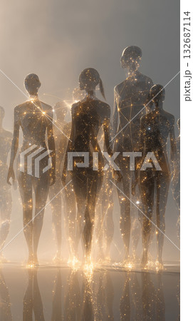 多様な人々が繋がる抽象的なシルエット - インクルージョンとグローバルな調和の概念図 132687114