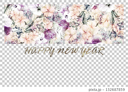 A chic floral New Year's card featuring cherry blossoms and spring flowers 132687859