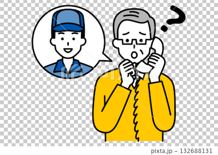 一位老人正在電話裡詢問送貨員。 132688131