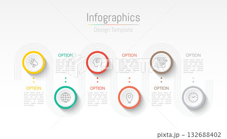 Infographic 6 options design elements for your business data. Vector Illustration. 132688402