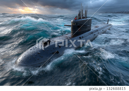 Military Submarine Navigating Rough Stormy...のイラスト素材 [132688815] - PIXTA