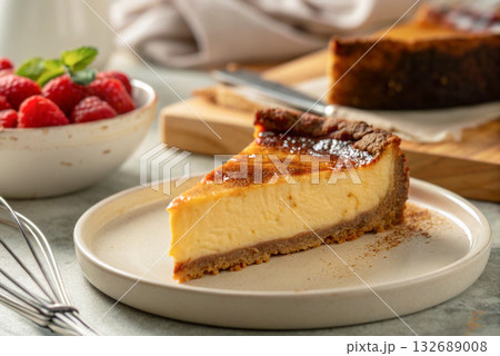 濃厚なチーズの味わいと、ねっとりとした固めの食感が特徴のベイクドチーズケーキ 132689008