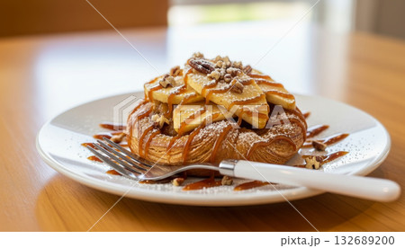 キャラメルがけのリンゴがトッピングされたデニッシュ 132689200