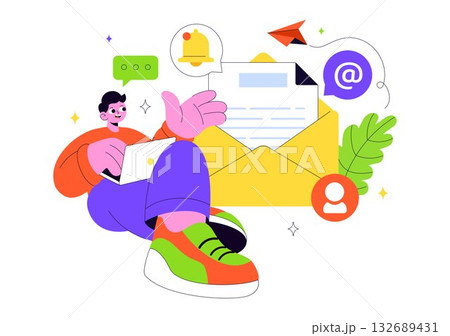 Email Service Vector Illustration Featuring File Correspondence Delivery, Electronic Mail Communication, and Business Marketing in a Flat Background Email Service Vector Illustration Featuring File Correspondence Delivery, Electronic Mail Communication, and Business Marketing in a Flat Background 132689431