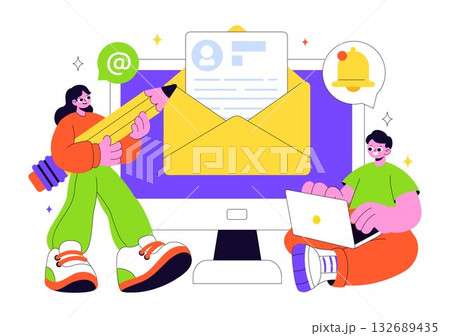 Email Service Vector Illustration Featuring File Correspondence Delivery, Electronic Mail Communication, and Business Marketing in a Flat Background 132689435