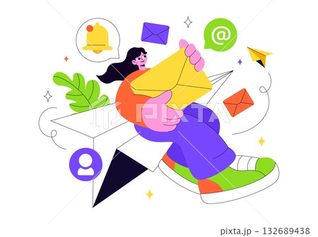 Email Service Vector Illustration Featuring File Correspondence Delivery, Electronic Mail Communication, and Business Marketing in a Flat Background 132689438