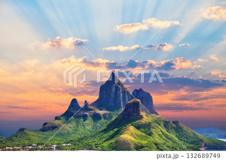 sunset in the tropical islands. beautiful panorama view of the beach in palawan, philippines sunset in the tropical islands. beautiful panorama view of the beach in palawan, philippines 132689749