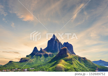 sunset in the tropical islands. beautiful panorama view of the beach in palawan, philippines 132689752