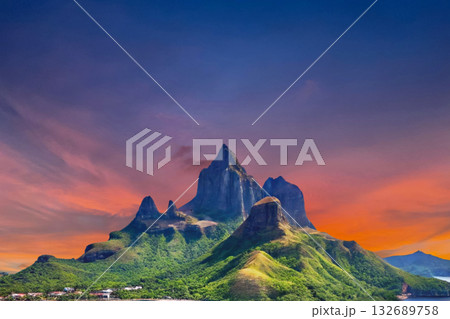 sunset in the tropical islands. beautiful panorama view of the beach in palawan, philippines 132689758