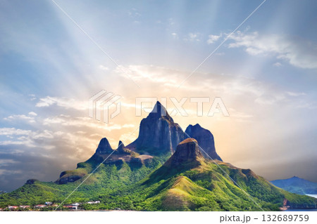sunset in the tropical islands. beautiful panorama view of the beach in palawan, philippines 132689759