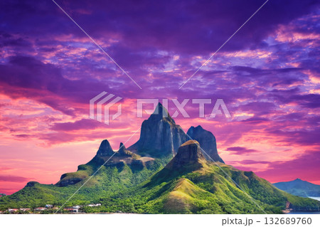 sunset in the tropical islands. beautiful panorama view of the beach in palawan, philippines 132689760