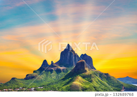 sunset in the tropical islands. beautiful panorama view of the beach in palawan, philippines 132689768