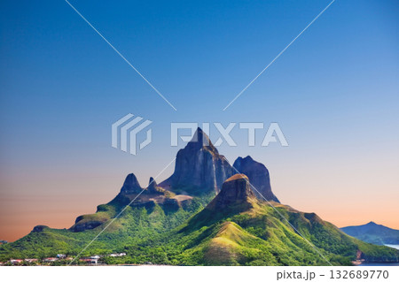 sunset in the tropical islands. beautiful panorama view of the beach in palawan, philippines sunset in the tropical islands. beautiful panorama view of the beach in palawan, philippines 132689770