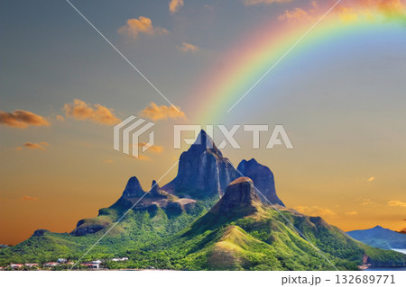 sunset in the tropical islands. beautiful panorama view of the beach in palawan, philippines sunset in the tropical islands. beautiful panorama view of the beach in palawan, philippines 132689771