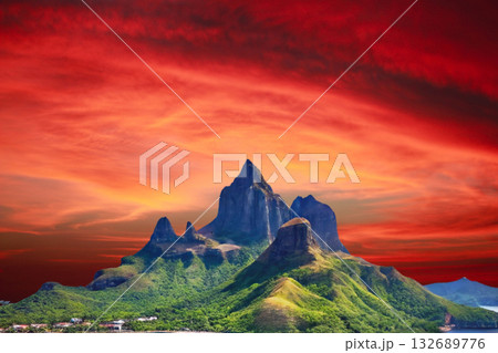 sunset in the tropical islands. beautiful panorama view of the beach in palawan, philippines 132689776