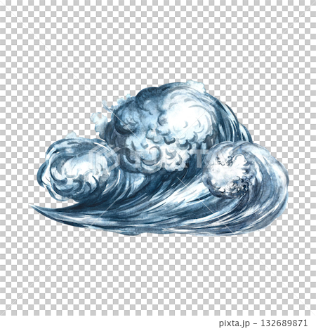 Sea wave. Hand-drawn watercolor illustrations. Color image. Isolate. For prints and stickers, postcards, posters and banners, packaging, and more. Sea wave. Hand-drawn watercolor illustrations. Color image. Isolate. For prints and stickers, postcards, posters and banners, packaging, and more. 132689871