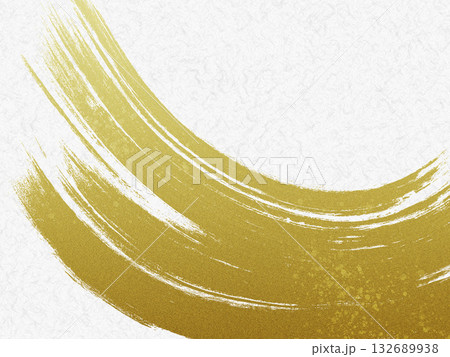 和紙風背景に描かれた金色の筆ブラシストローク 和紙風背景に描かれた金色の筆ブラシストローク 132689938