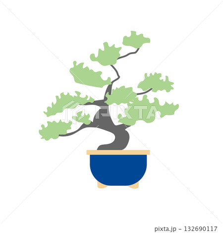 イラスト素材: 青い鉢に植えられた盆栽のベクターイラスト イラスト素材: 青い鉢に植えられた盆栽のベクターイラスト 132690117